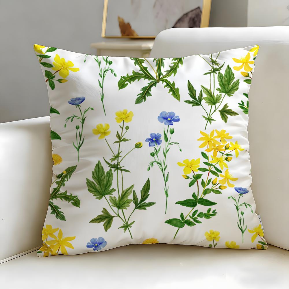 Classic Theme Spring Wildflowers Cushion Cover Soft & Easy-Wash Pillow Case – Versatile for Couch, Bed, Travel and Office