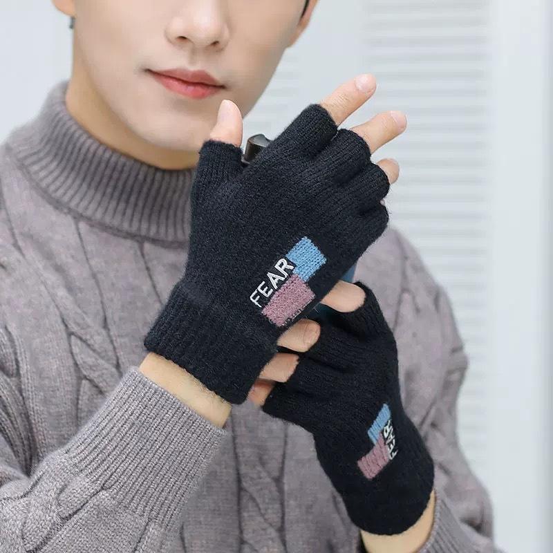 Fingerless Winter Half Fingerless Cycling and Driving Thickened Wool Knitted Fingertips To Protect Against Cold and Keep Warm