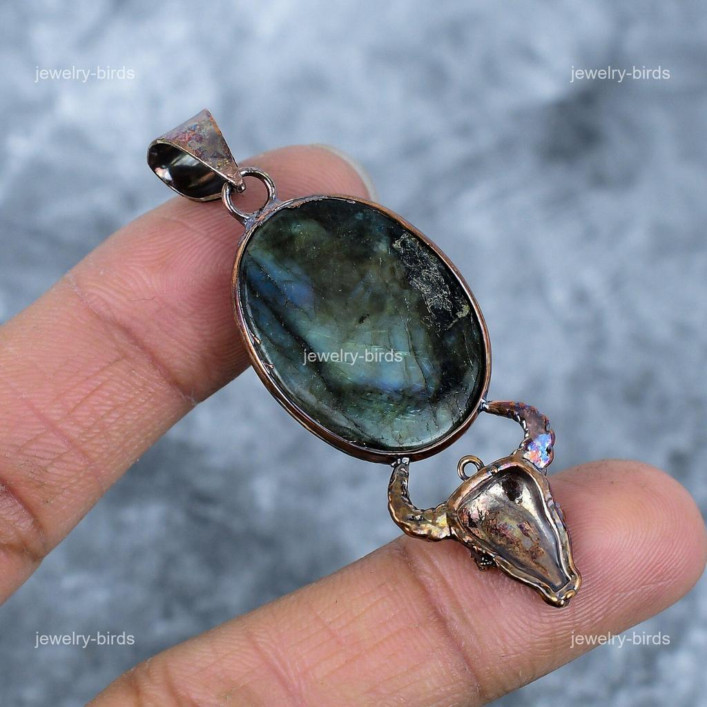 Oval Natural Labradorite Copper New Electroformed Sisters Gift Pendant Jewelry VP-65