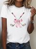WomenS Clubs Graphic TShirt Casual Crew Neck Short Sleeve with Pink Bow Design Harajuku Short Sleeve Casual Aesthetic Clothes