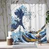 Cool Japanese Asian Art Modern Blue Anime Ocean The Great Waves Kanagawa of Hokusai Aesthetic Waterproof Curtain with Hooks,
