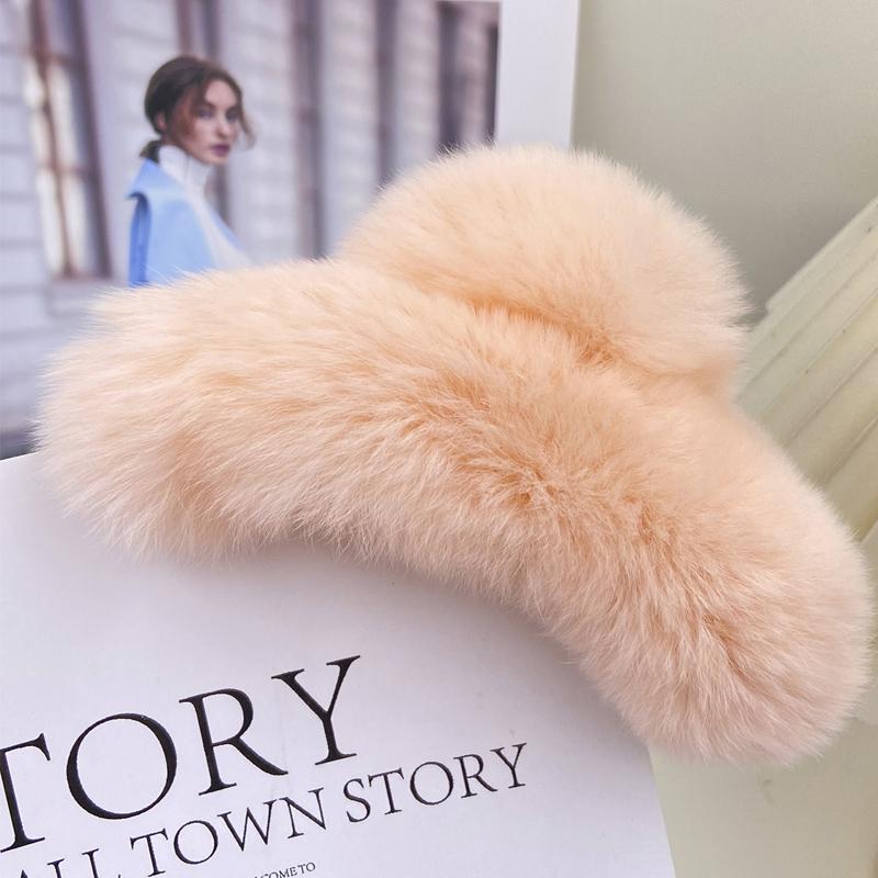 1ks Přírodní králičí kožešina Zimní chlupatá spona do vlasů