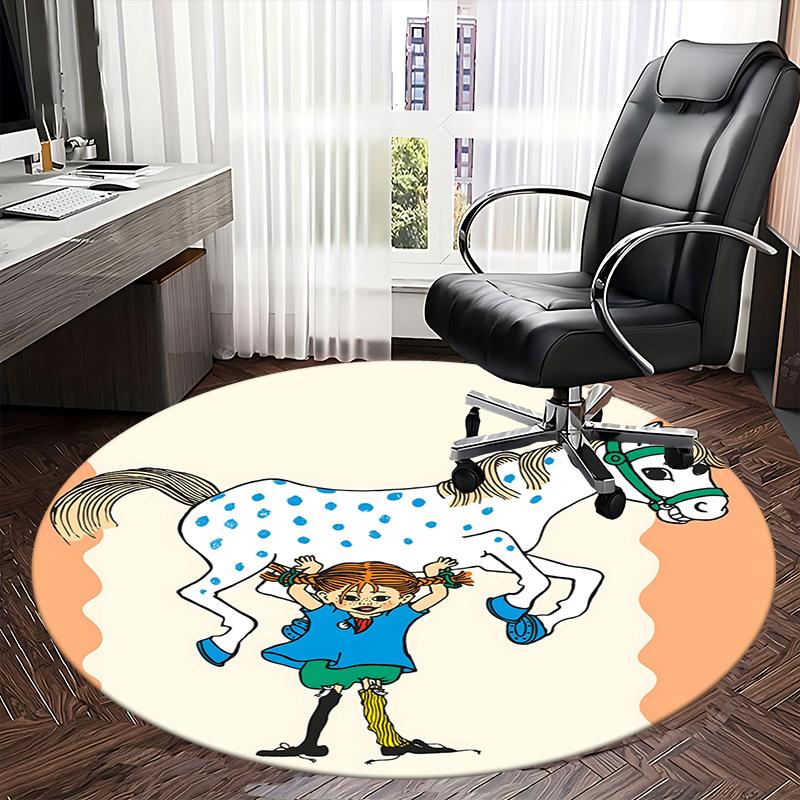 Pippi Longstocking,Horse Chair mat Round Rug-Office carpet, Machine Washable, Non-slip, Suitable for Living Rooms, Bedrooms, Entryways, and