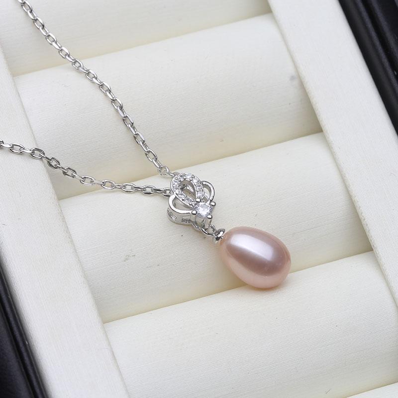 Real Natural pearl pendant 925 Woman,Freshwater Silver pearl pendant on the neck Wife Mother Birthday Gift White Pink Black