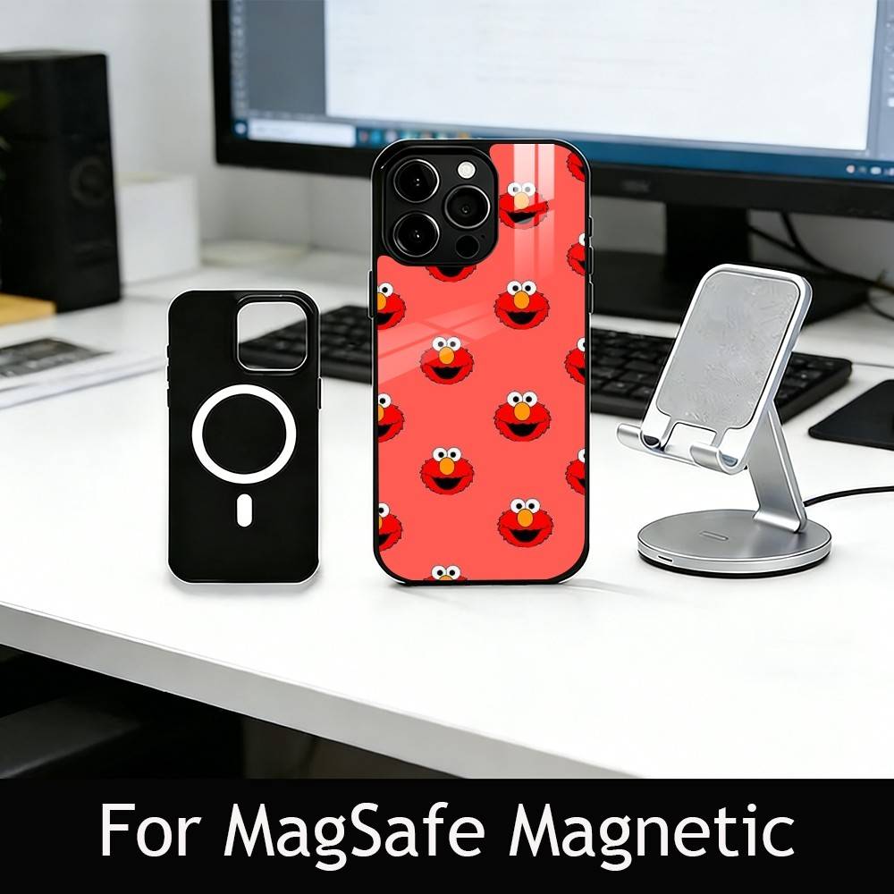 Cut Cartoon E-Elmo Phone Case For iPhone17,16,15,14,13,12,11 Plus,Pro Magnetic For Magsafe Wireless Charging