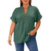 Women's Fashion Short Sleeve V Neck Button Up Blouse Stylish Casual Plus Size Top