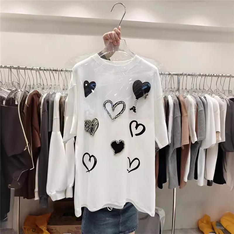

Women Casual Loose Short Sleeve T-Shirt 3D Love Heart Print Cute Sweet Summer Tee Top XXL білий
