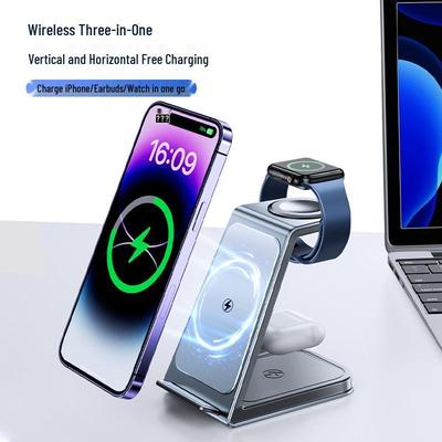 Universal 3-in-1 Wireless Fast Charger for Phone, Watch, and Earbuds with Alloy Stand