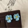 New small fresh blue iris stud earrings for women, simple and compact earrings, versatile temperament and high-end earrings.