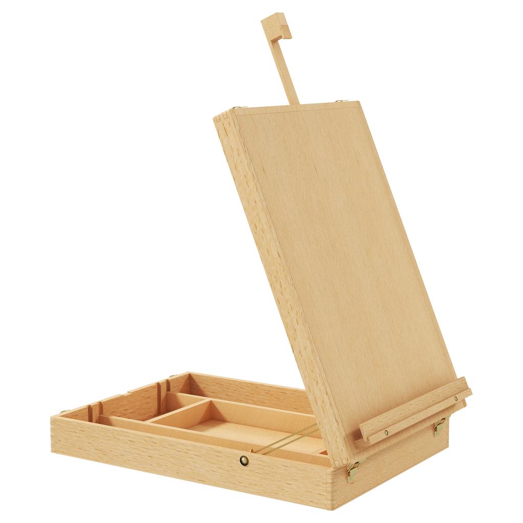 Wooden Tabletop Easel, Folding Box, Compartments, Adjustable Height, 27 x 41.5 x 74.5 cm, Natural