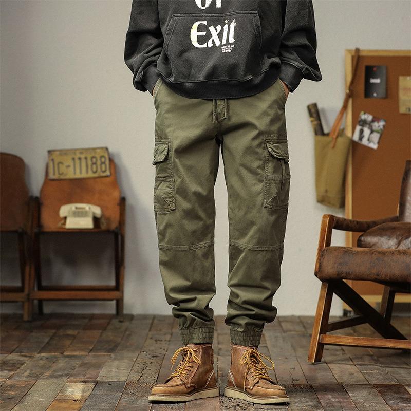 Men's Spring and Autumn Heavy Overalls Trendy Brand Retro Design Casual Men's Pants Loose Multi-bag Sports Leggings