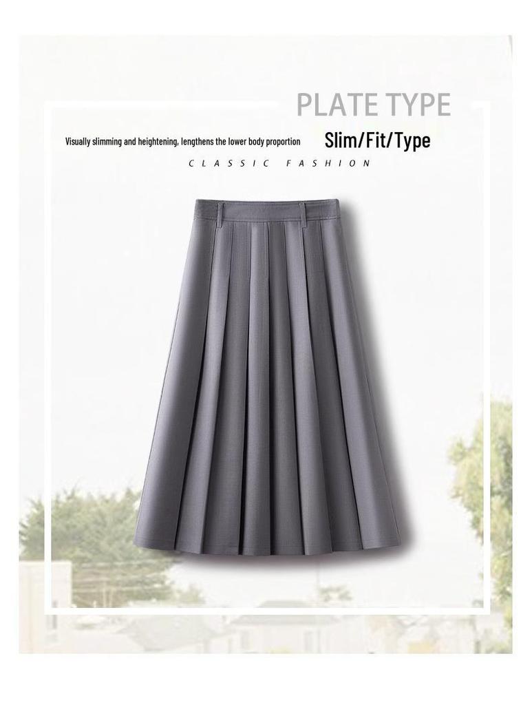 Women's High-Waisted A-Line Pleated Skirt - Spring 2025 Collection, Elegant Medium-Long Length