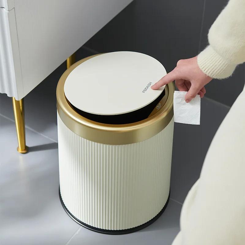 Light Wastbasket Press Trash Can with Lid for Office Living Room Bathroom Round Garbage Can with Removable Inner Bucket