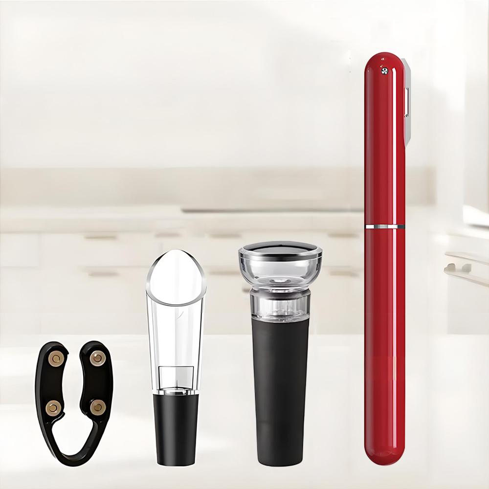 

4pcs/set Wine Opener Wine Pourers Air Pump Pressure Vacuum Wine Bottle Corkscrew Stainless Steel Pin Type Cork Out Tool for Bars червоний