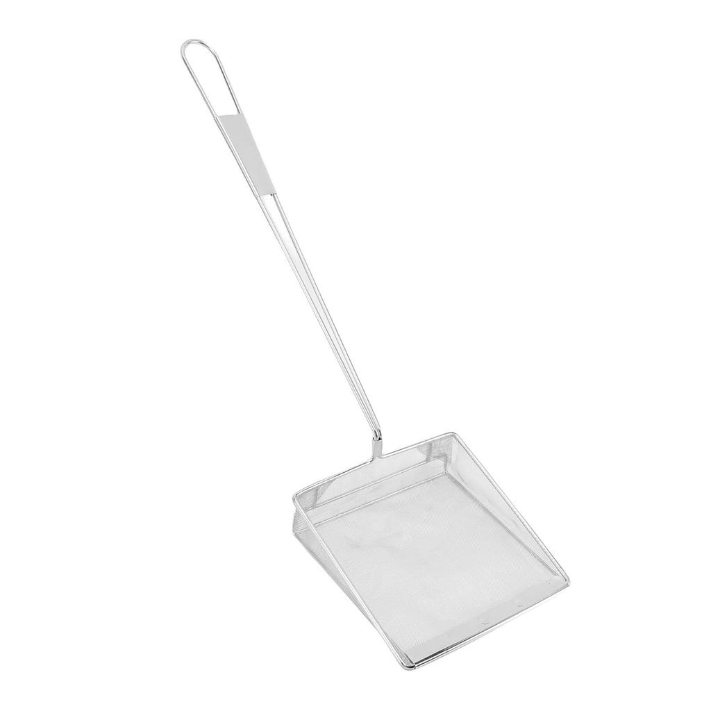 Schiumarola quadrata a maglia fine in acciaio inossidabile, cucchiaio colino per alimenti con manico lungo per hamburger
