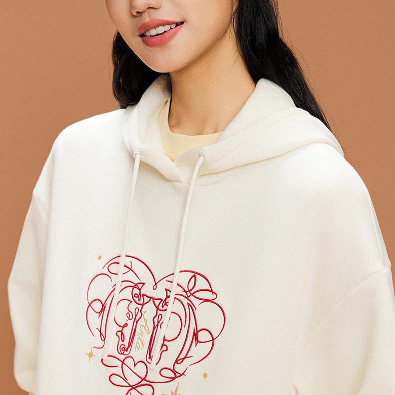 Anta Loose Fit Hooded Fleece Warm Lifestyle Series Casual Fashion Sports Versatile Campus Commuter Sweatshirt Women Sweatshirt 962618708-1
