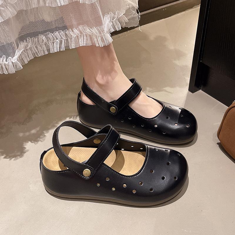 Inner height increase retro versatile casual single shoes women's summer new ballet style round head with small leather shoes