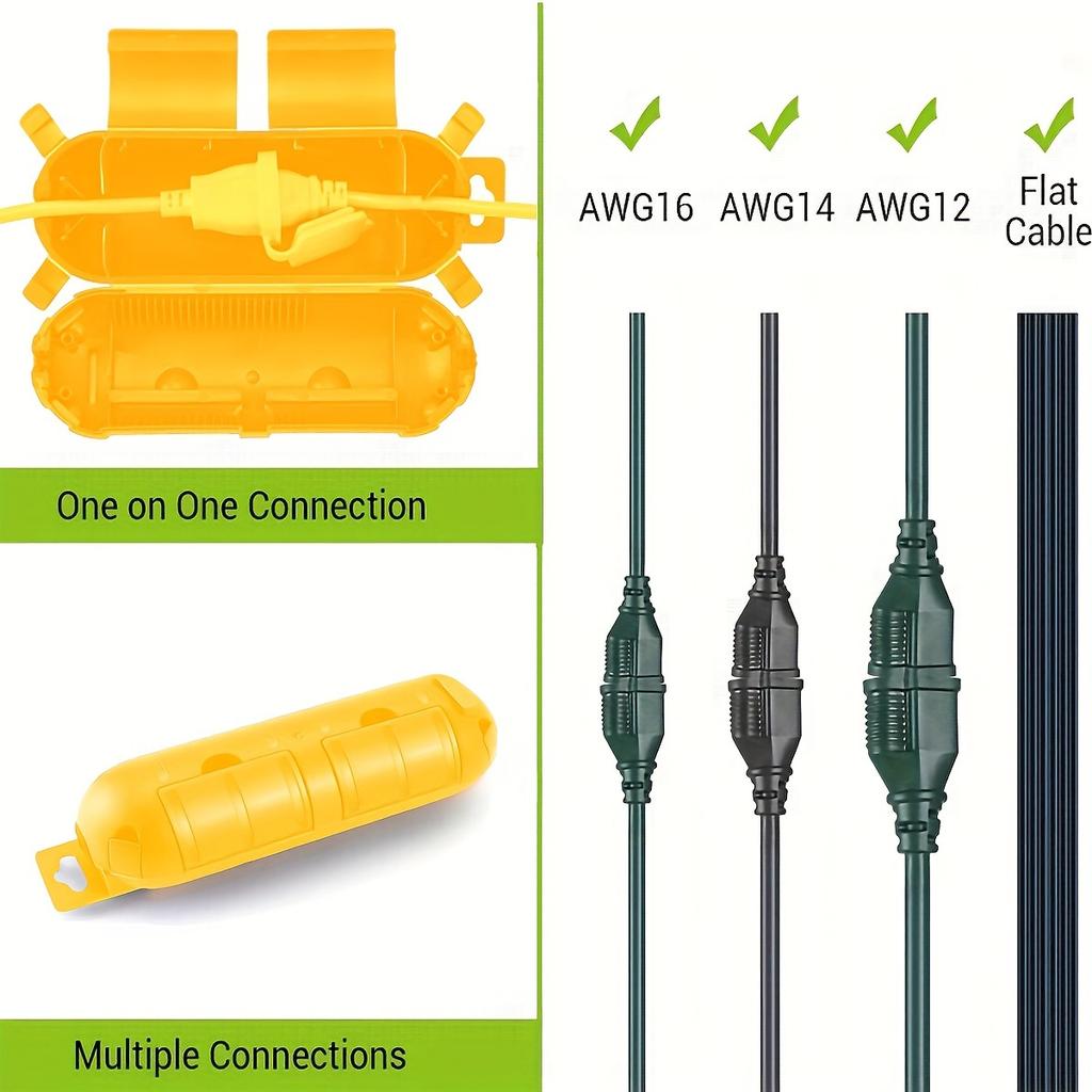 Extension yellow Cord Safety Cover with Waterproof Seal, Weatherproof Electrical Connection Box to Protect Outdoor Outlet Plug