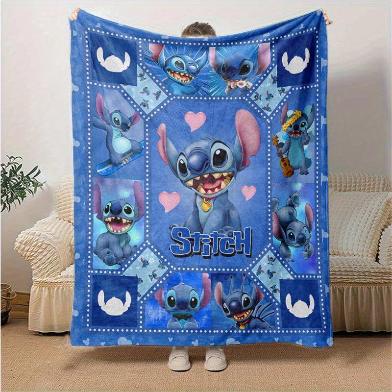 1pc Stitch Character Blue Quilt Coverlet Throw Blanket for Home Office Outdoor Gift