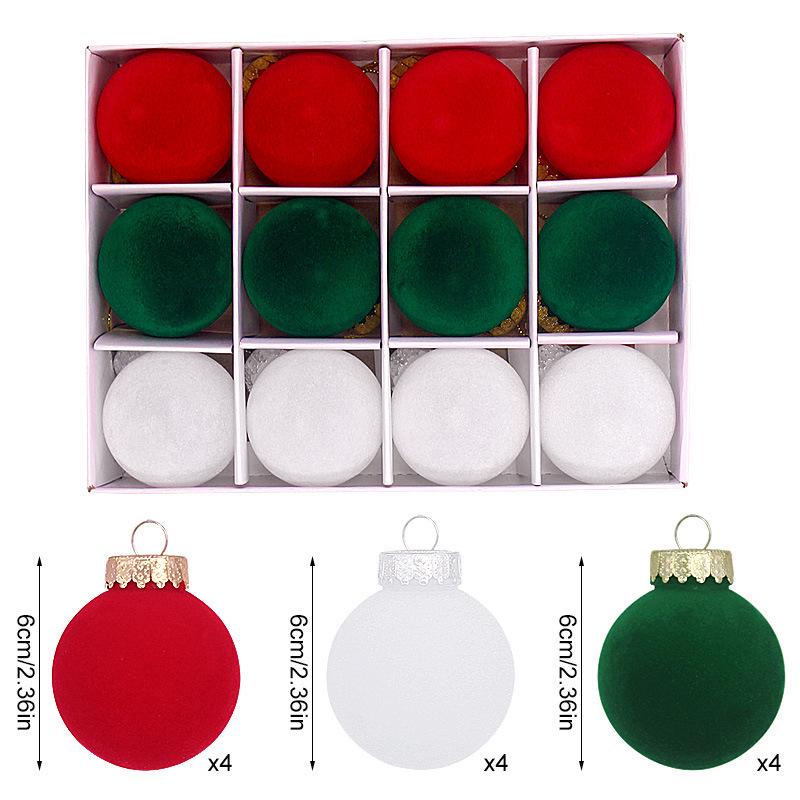 Christmas Flocked Plush Ball Ornament Set, Holiday Tree Decorations