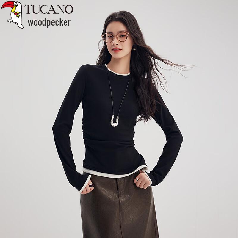 Women s Faux Two-Piece Irregular Design Slim Fit Long Sleeve T-shirt XXL