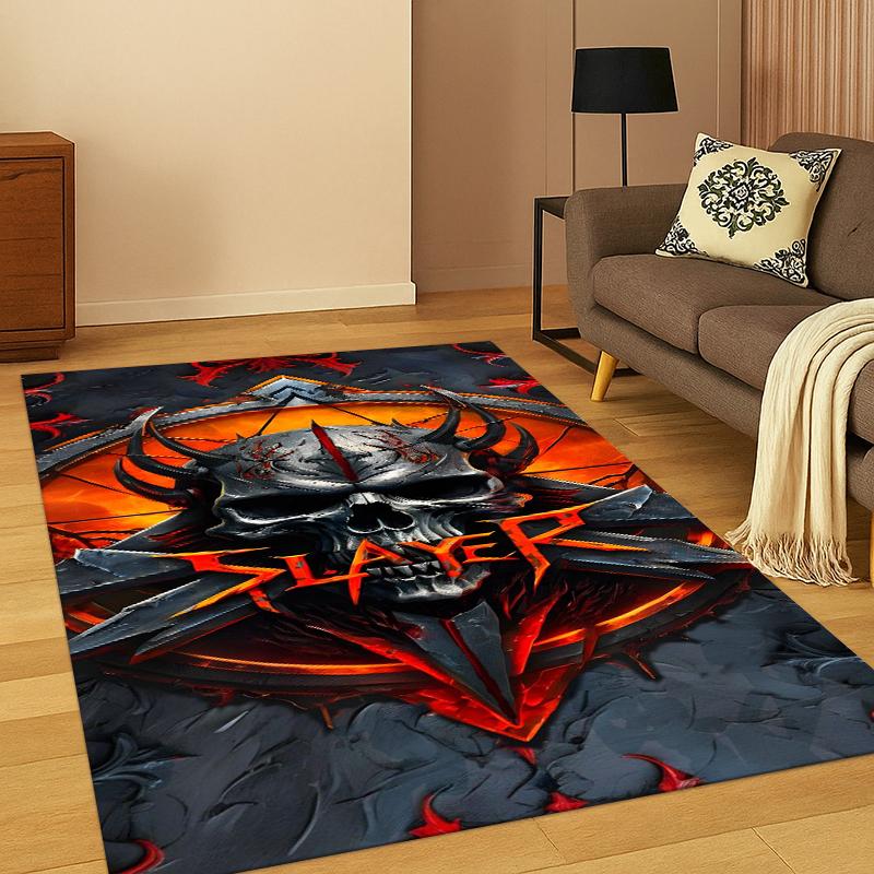 3D Slayer Heavy Metal Rcck Band Sign Carpet Rug for Bedroom Living Room Sofa Doormat Home Decor,Kid Game Area Rug Non-slip