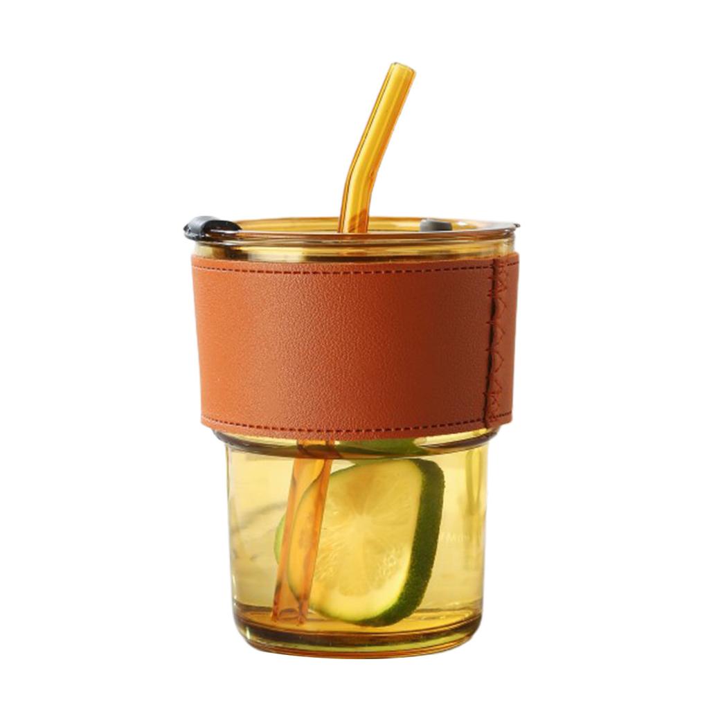 13oz/400ml Tumbler Water Bottle,Sealed Coffee Cups with Straw Lid,Thick Wall Insulated Glass Latte Cup,Amber for Iced Tea Juice