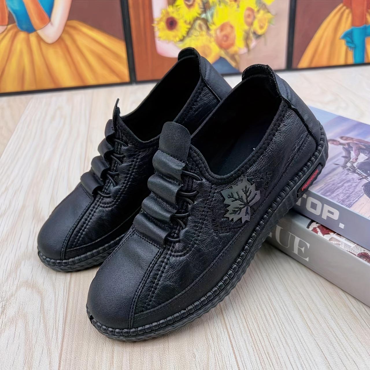 Удобная мягкая подошва, противоскользящая женская обувь - Новая весенне-осенняя модная обувь на плоской подошве для женщин среднего и пожилого возраста 43 чёрный