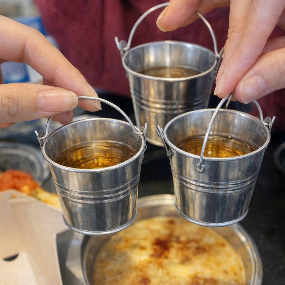 With Handle Bucket Shot Glass Portable Tiny Pail Cup Creative Metal Drinking Cup Bar