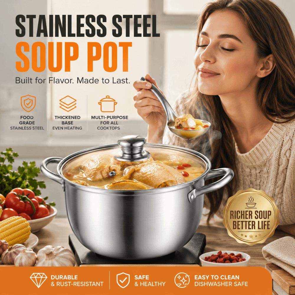 Stainless Steel Double Bottom Soup Pot with Lid Induction Cooker Pot  General Use