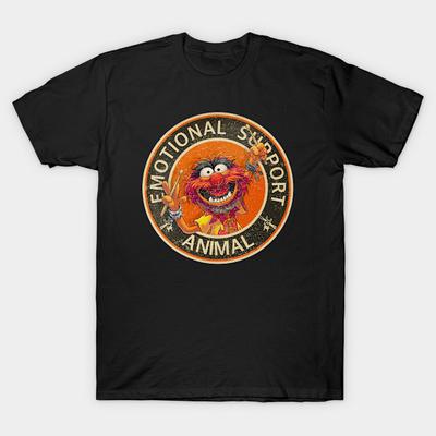 Men Black Print T-shirt New Vintage Emotional Support Animal No-Cut Transfer Paper Print Cotton Tshirt