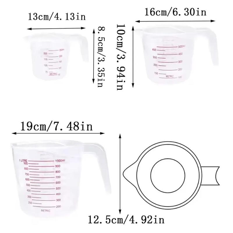250/500/1000ml Baking Liquid Measuring Cups PVC Scale Cup Plastic Measuring Volume Beaker Kitchen Laboratory Jugs Tool