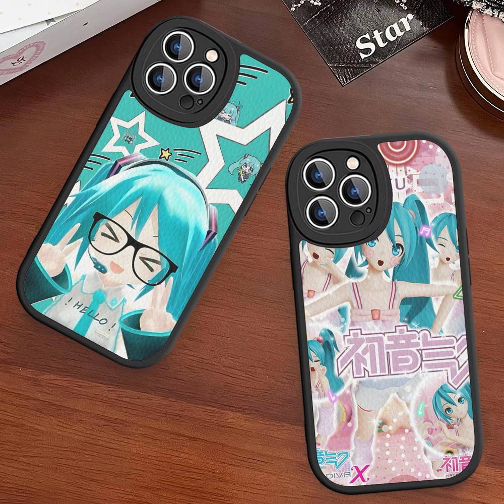 Kawaii H-Hatsune Miku Phone Case For IPhone 16 15 14 13 12 11 Pro Max Plus Leather Soft Cover