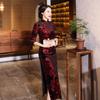 Autumn and winter velvet cheongsam long daily banquet long seven-quarter sleeve large size cheongsam women's performance clothes