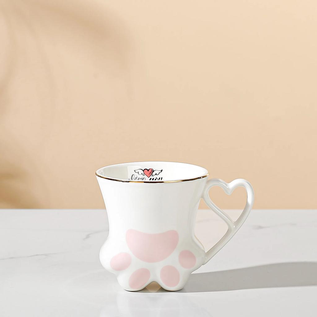 300 ml Keramiktasse mit Katzenkratzmotiv, originelle Katzenpfotenspur in Gold, Keramiktasse mit hohem Erscheinungsniveau, Teetasse, Paartasse