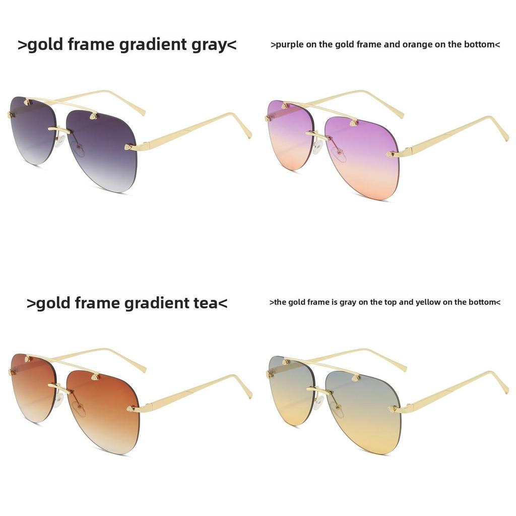 Fashion Metal Frameless Frog Eyes With Gradient Sunglasses For Outdoor Sun Protection And Driving