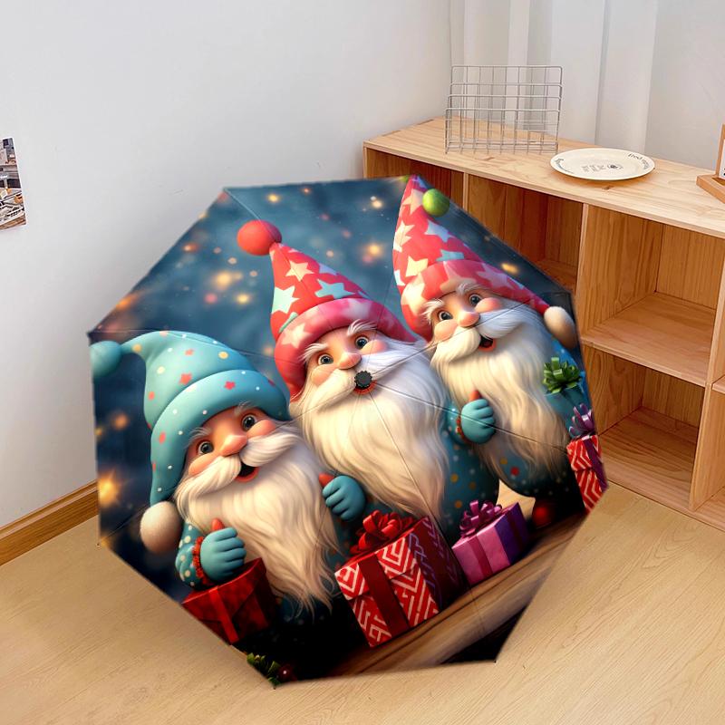 

1 PC Automatic Folding Umbrella - Yorkshire, Santa Claus Pattern, Portable & Foldable Design with 8 Ribs, Christmas Birthday Gifts