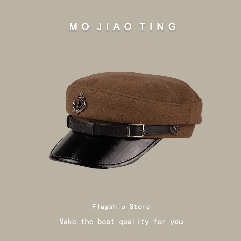 Japanese Retro Anchor Tag Punk Navy Hat Autumn and Winter New Windproof Versatile Hat Women British Style Beret Trend