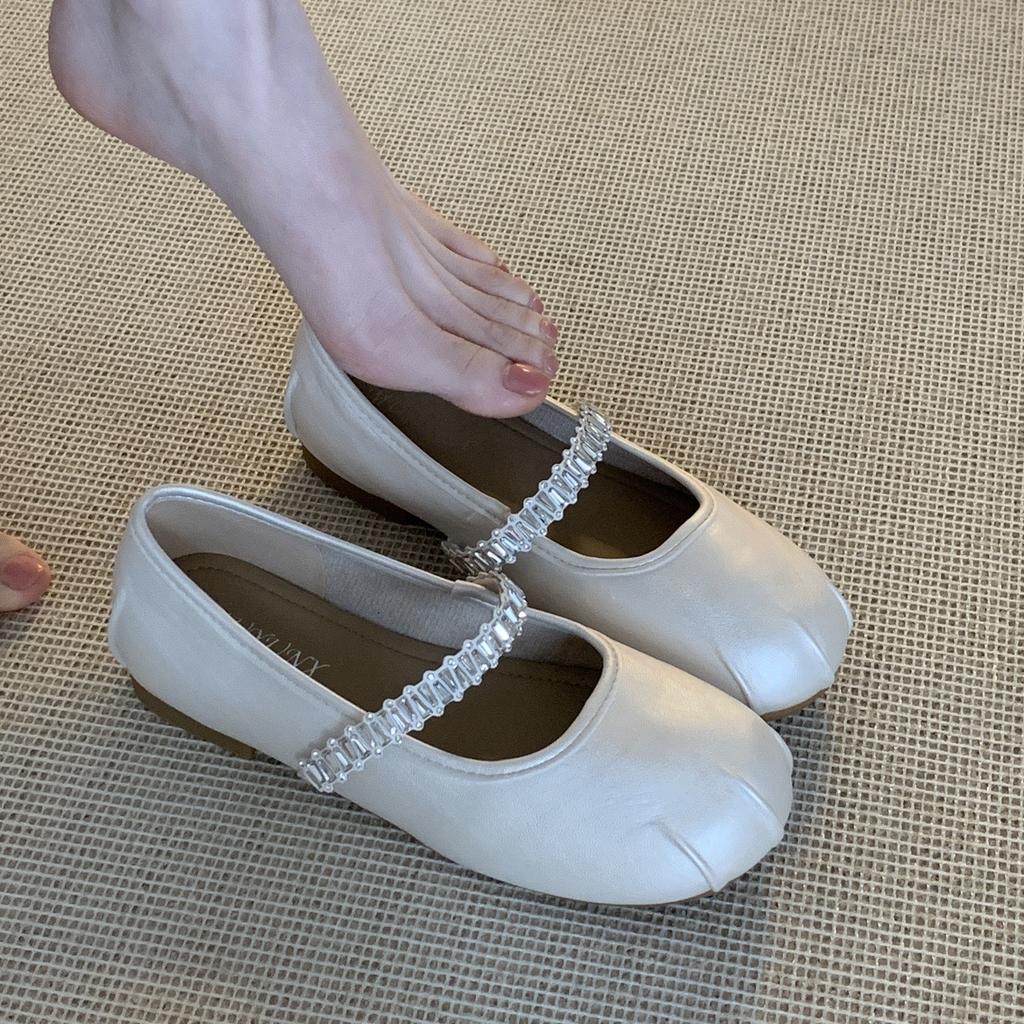 French great-looking flat-soled silver single shoes women's 2025 new summer skirt Mary Jane shoes ballet evening shoes