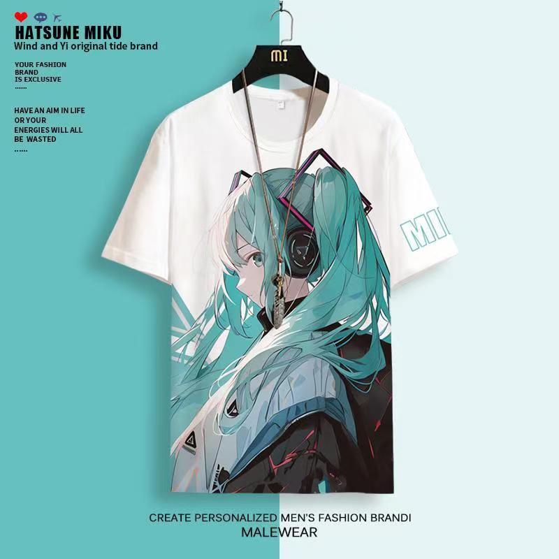 

Футболка с 3D-принтом аниме Hatsune Miku для женщин, летняя, черная, с круглым вырезом, топы в стиле Харадзюку, футболка для девушки, уличная одежда, японский стиль, унисекс S