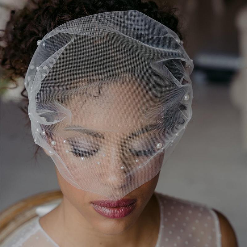 Gentle Pearl Embellished Bridal Veil Wedding Accessory Band Hair Comb White Breathable Ladies Holiday Gift