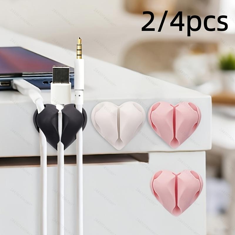 Heart-Shaped Data Cable Organizer Clips | Self-Adhesive Wire Management Clips for Desk, Bedside, Wall, Car, and Office Use