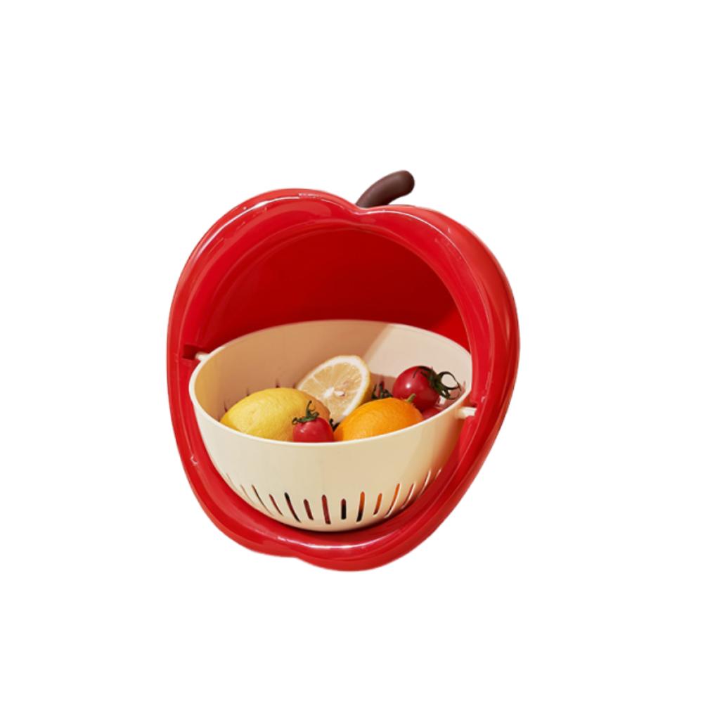 Double Layer Vegetable Drain Basket Large Capacity Rotating Fruit Vegetable Washing Bowl Multifunctional Quickly Drain красный