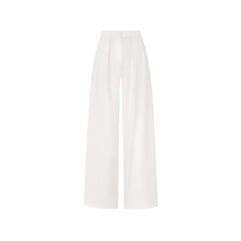 LANCY White 3D Pleated Wide-Leg Trousers