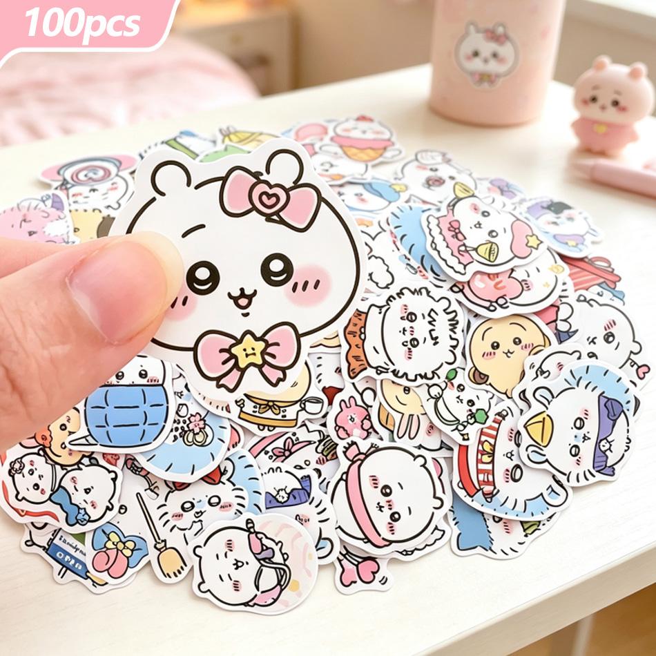 100Pcs Kawaii Chiikawa Cute Cartoon Stickers, Decor for Desk, Laptop, Scrapbook, Luggage Room Decor, Kids Gift