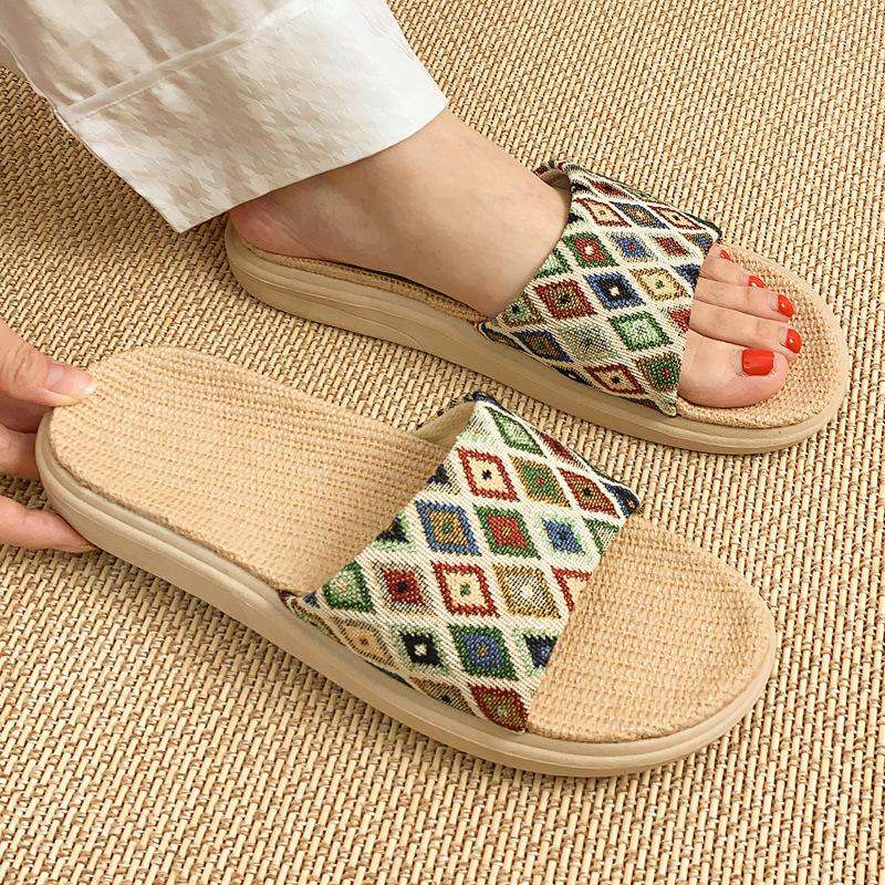New Thick-Sole Anti-Slip Women's Linen Slippers