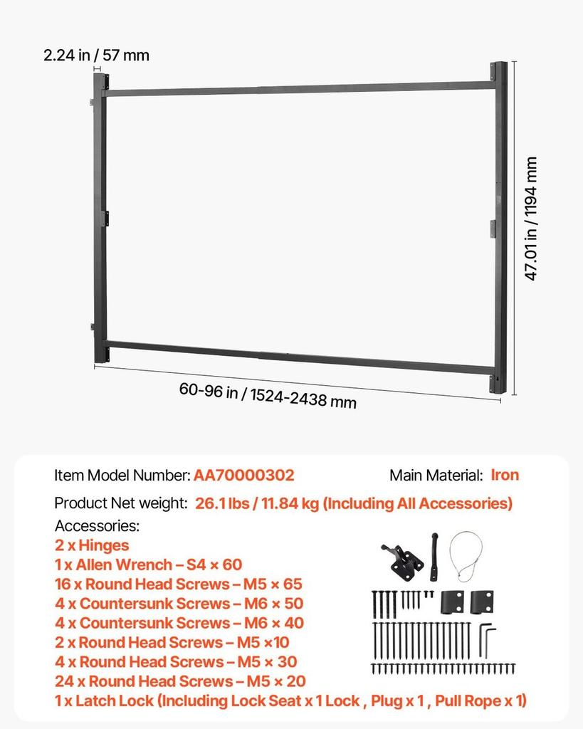 Gate Building Kit Fits 60 to 96 in Wide Openings 4 to 5 ft High Fence