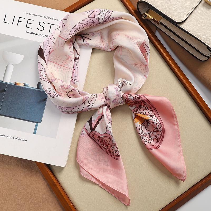 Luxury Versatile Houndstooth Printed Square Scarf Satin Sun Protection Lightweight 70 Ladies Headscarf