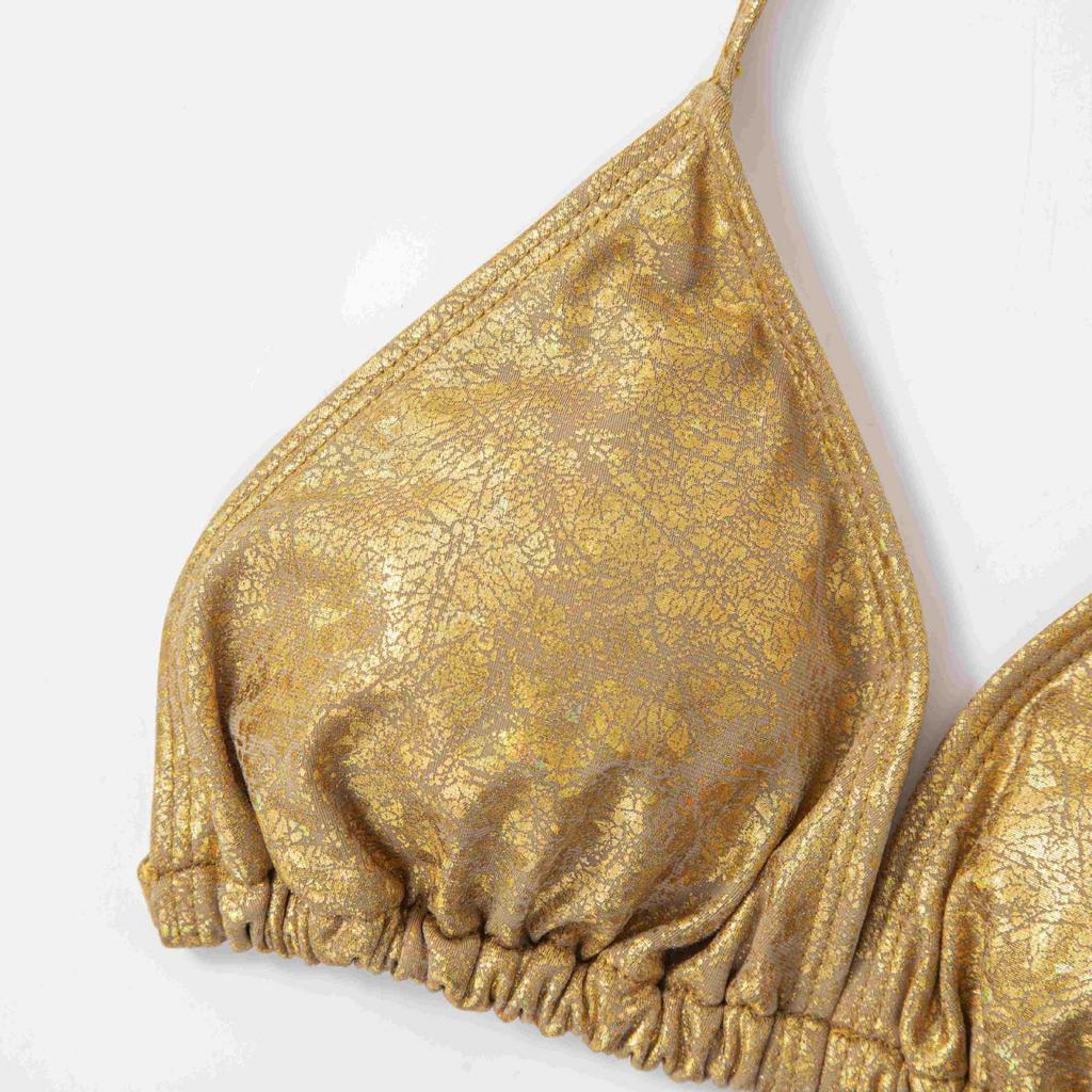 European & American Halter Neck Gold Foil Sexy Bikini - Solid Color, Back Tie (DY2420)