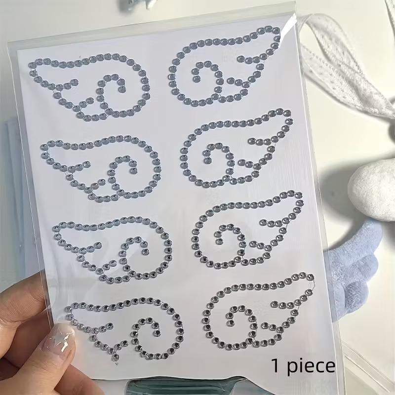 Серебряная Аппликация Крыло Ангела со Стразами Декоративные Стразы Ангела Набор Наклеек Ангел Стразы для Упаковки Наклейка